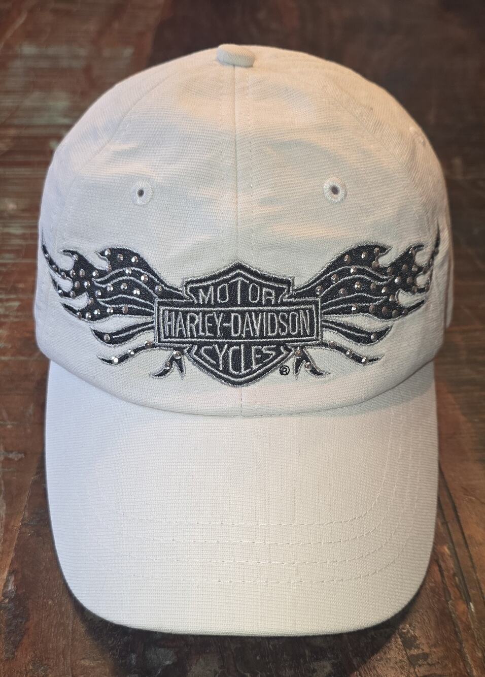 HARLEY DAVIDSON White Studded Wings Rhinestones Adjustable Baseball Cap Hat
